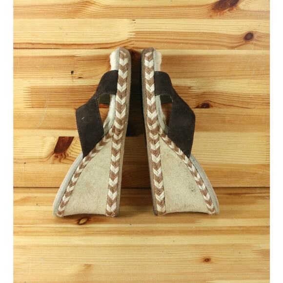 UGG Women's Suede Wedge Sandals Fur lined Brown Size 8 Shoes Slip Ons 1689 - Picture 5 of 8